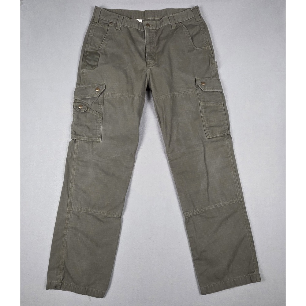 Carhartt Pants Mens‎ 38x34 (36x32) Green Canvas Cargo Double Knee Ripstop B342